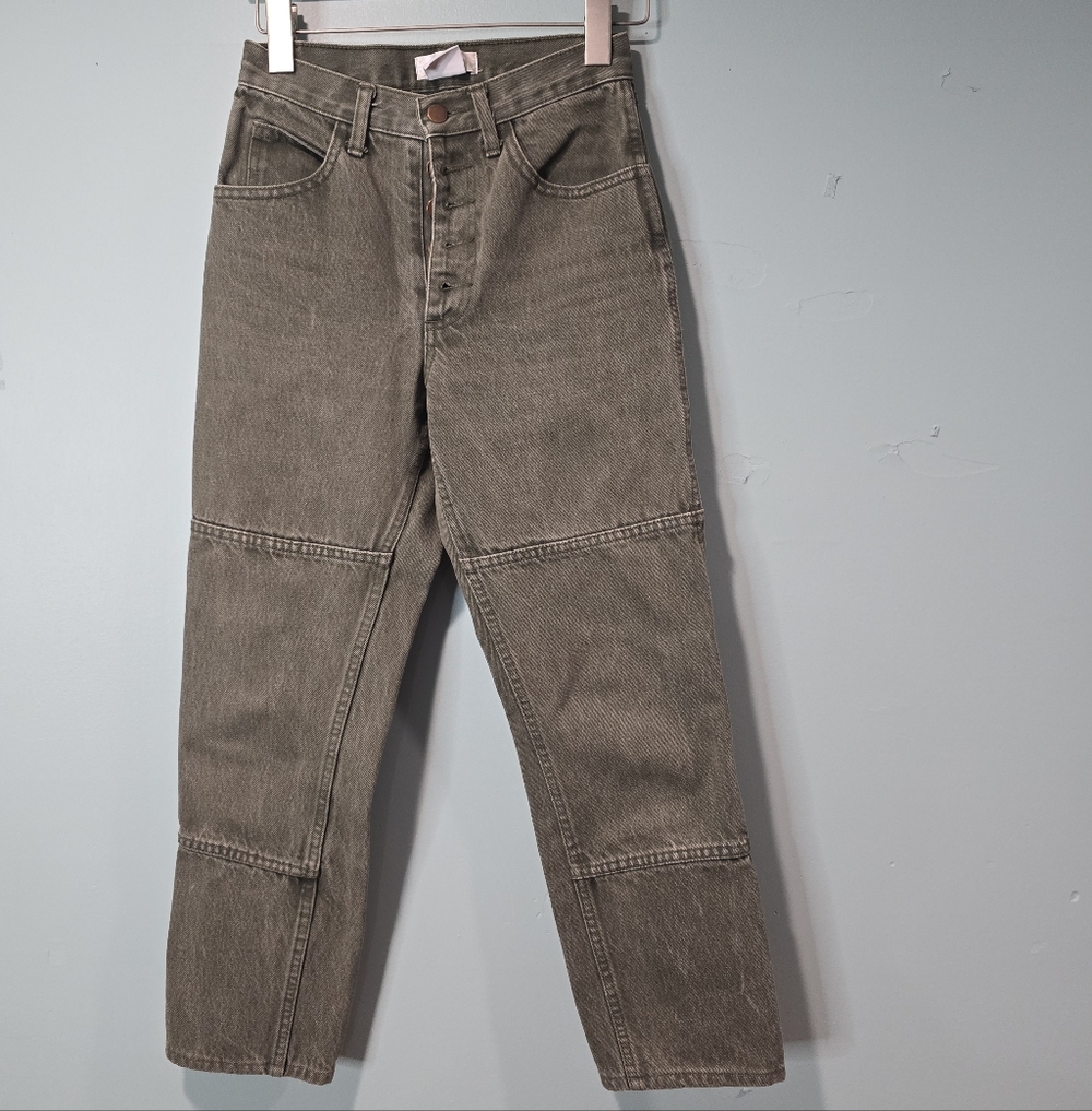 Carleen USA Jeans Double Knee Workwear Green Button Fly Size 25 2 Made In USA